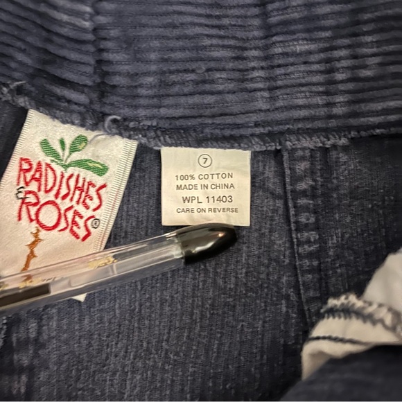 Vintage Radishes & Roses High-Rise Corduroy Trousers in Navy - Picture 2 of 7